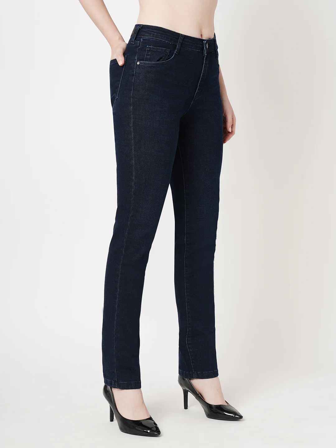 Women Dark Blue Snug Straight Fit Jeans - Image 5
