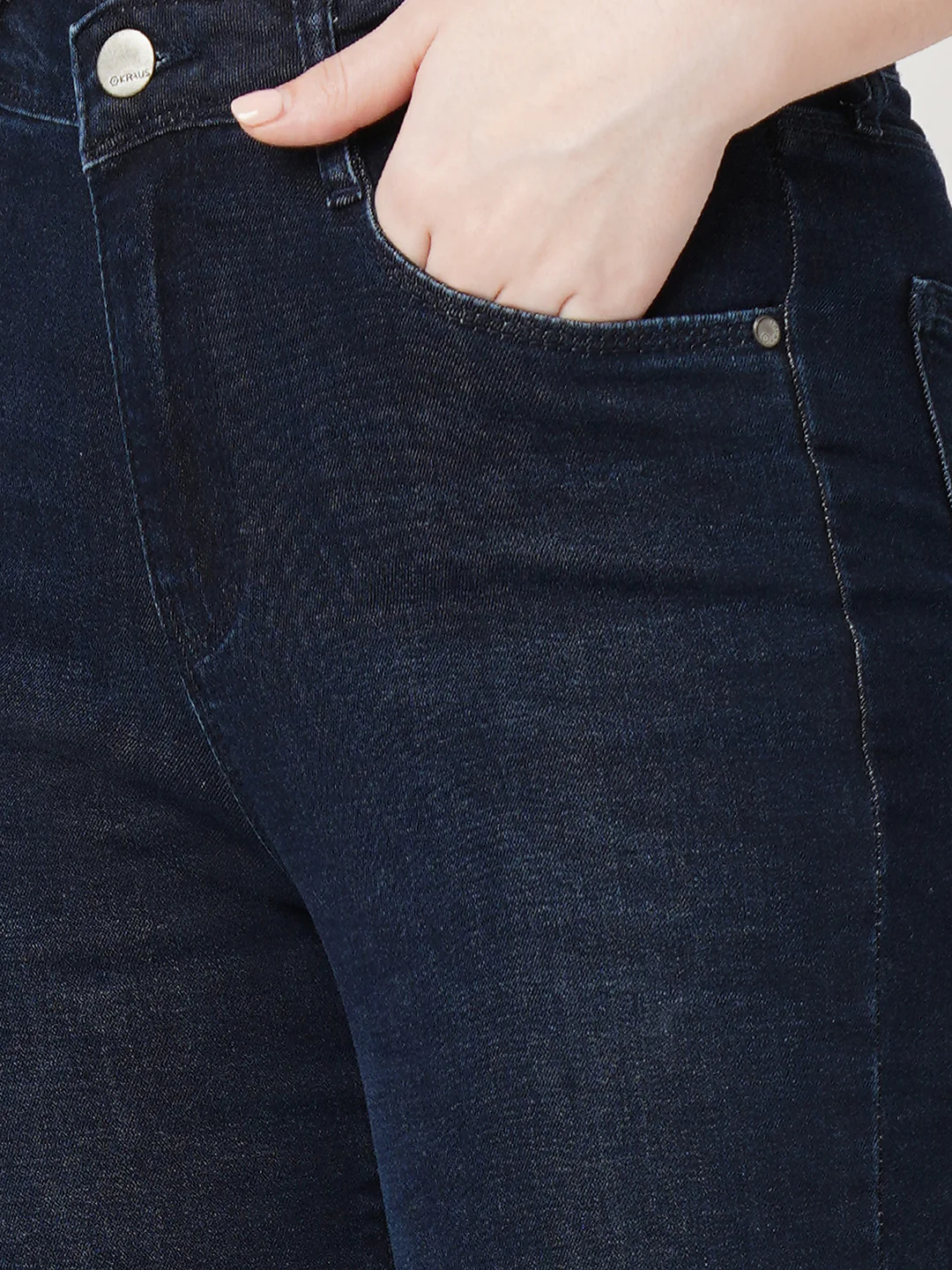 Women Dark Blue Snug Straight Fit Jeans - Image 6