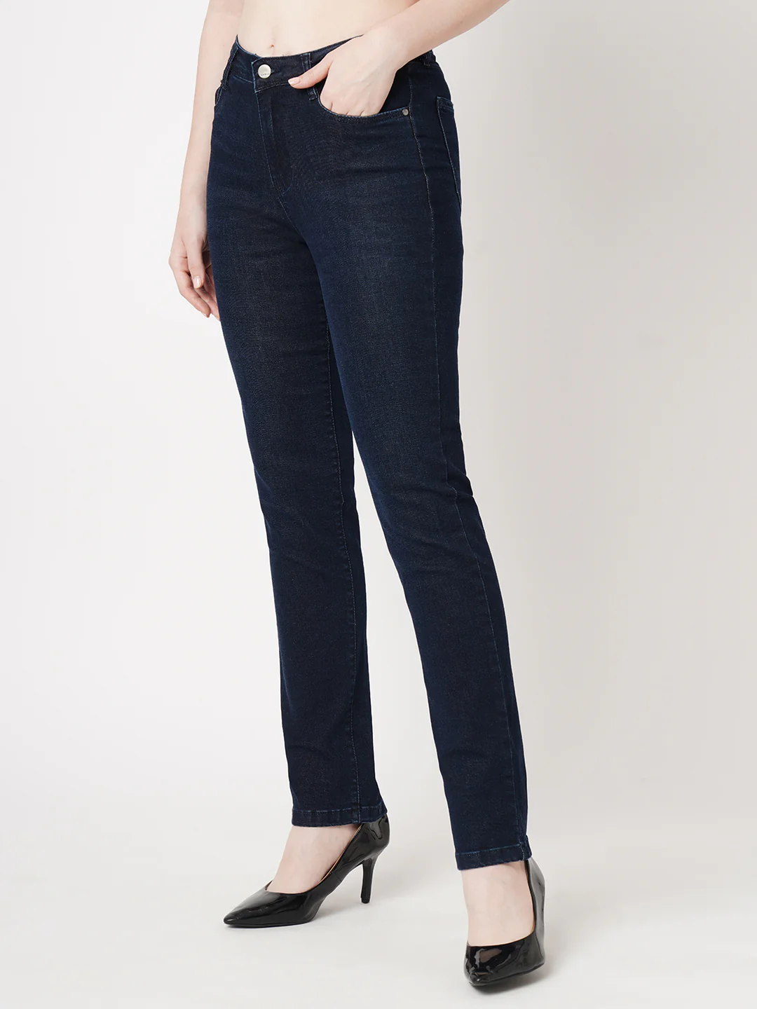 Women Dark Blue Snug Straight Fit Jeans - Image 7