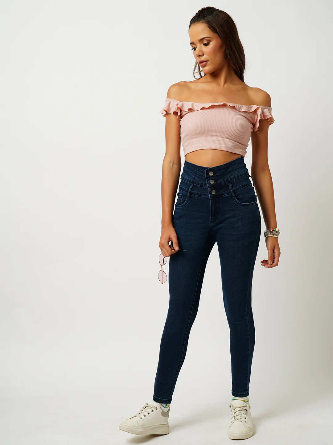 Women Dark Blue Super High-Rise Super Skinny Jeans - Image 3