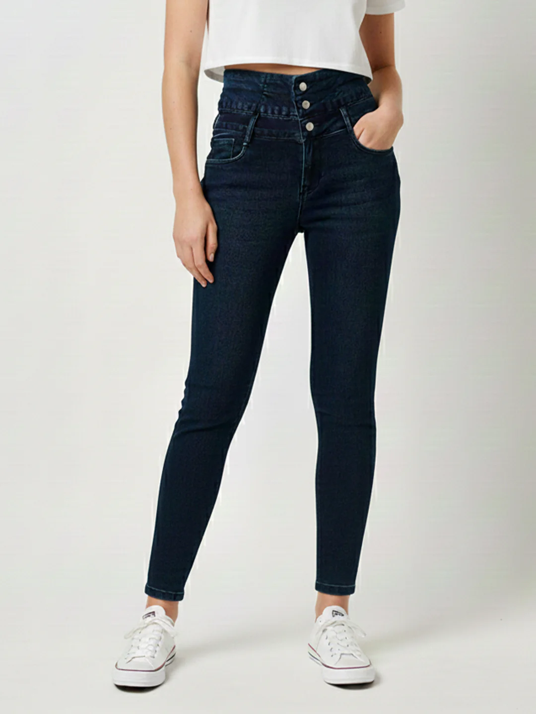 Women Dark Blue Super High-Rise Super Skinny Jeans - Image 2