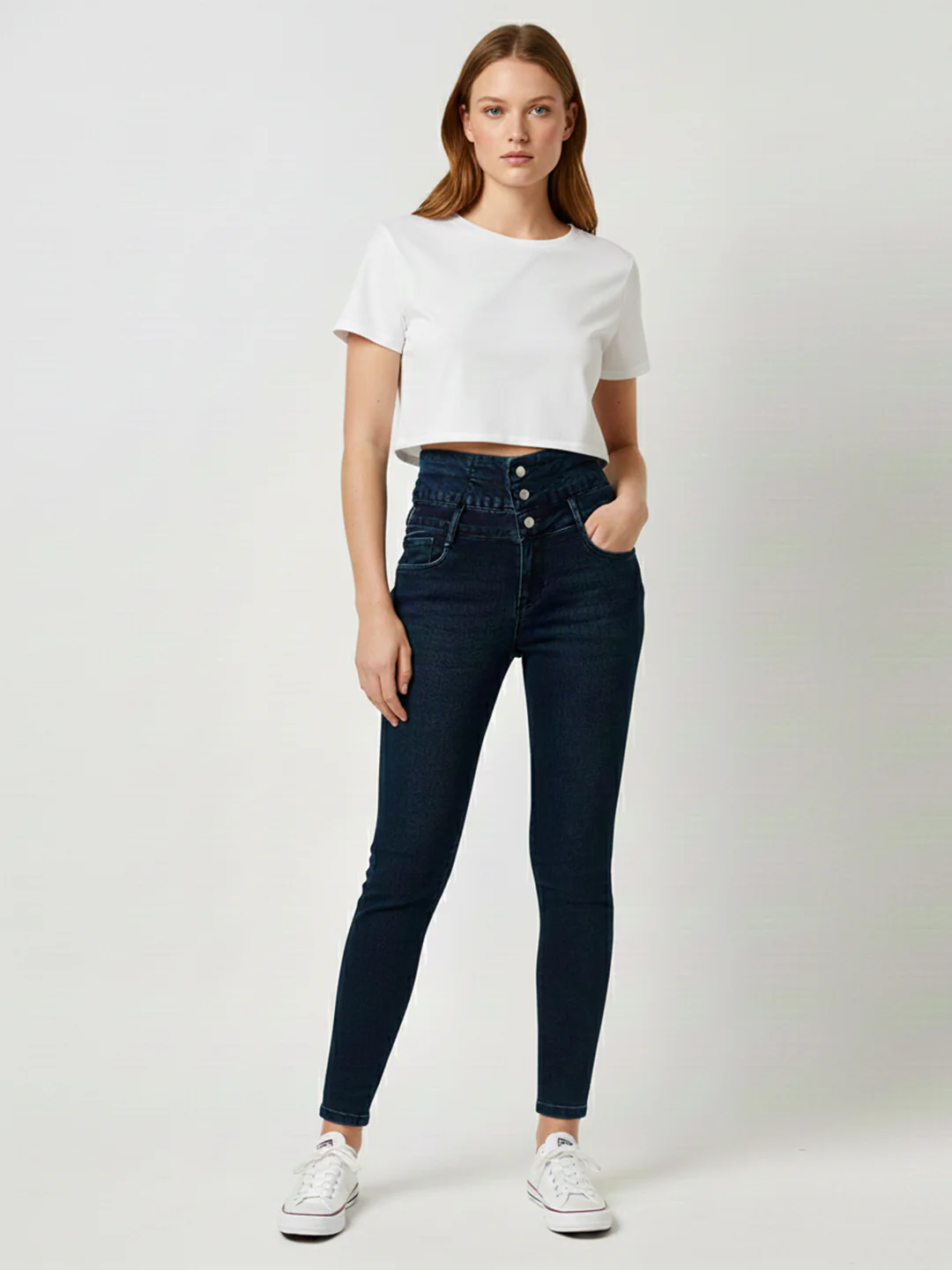 Women Dark Blue Super High-Rise Super Skinny Jeans - Image 5