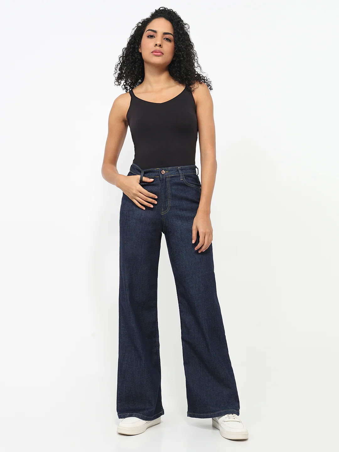 Women Dark Blue Super Wide Leg Jeans - Image 4