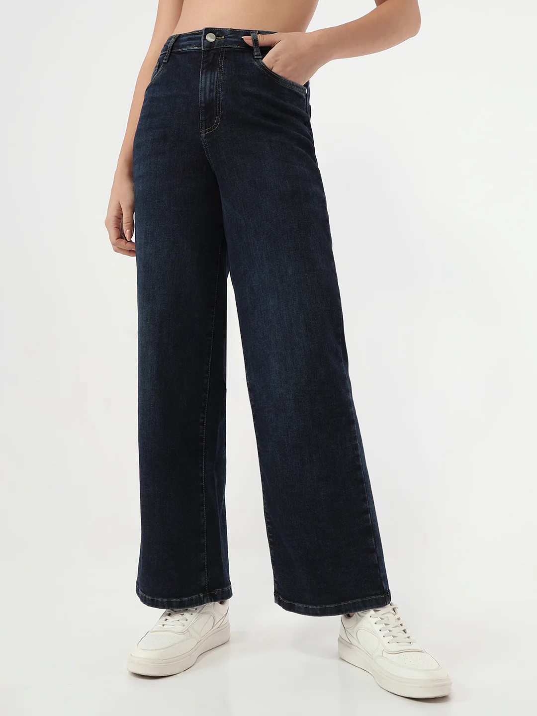 Women Dark Blue Wide Leg Jeans - Image 2