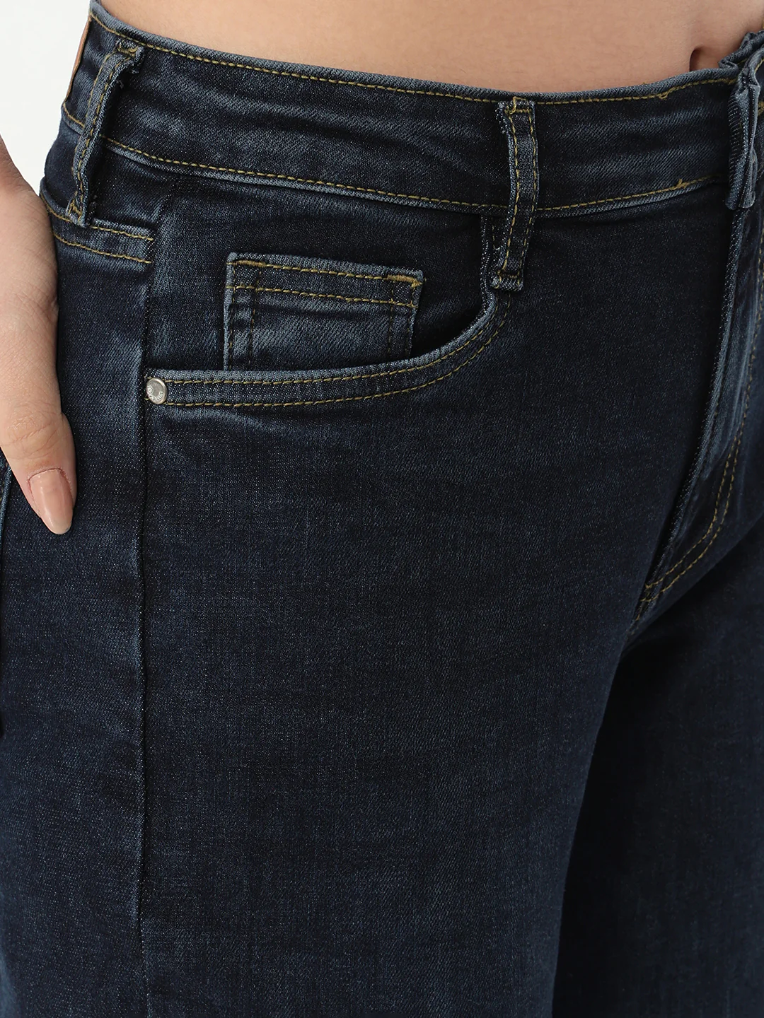 Women Dark Blue Wide Leg Jeans - Image 4