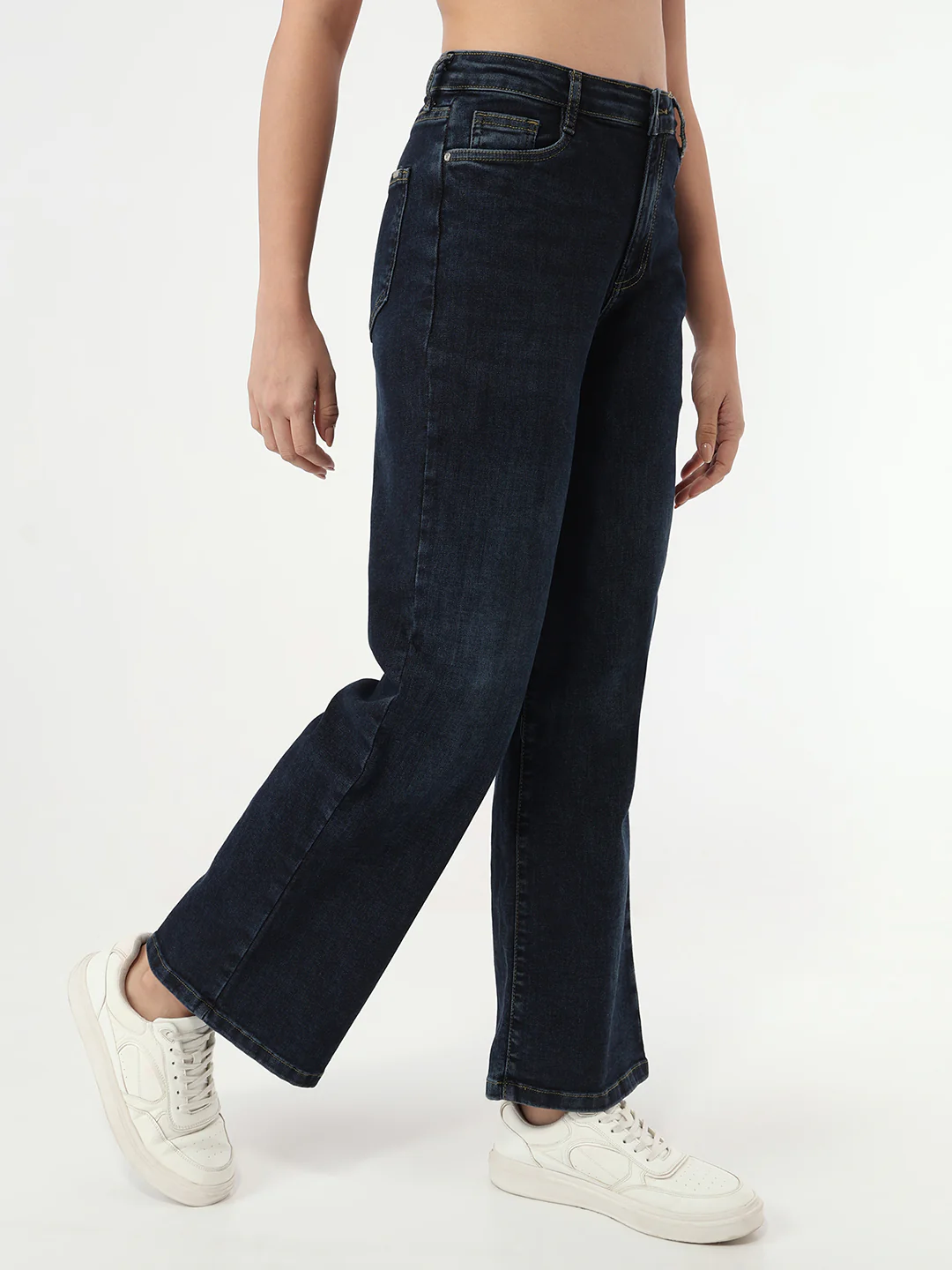 Women Dark Blue Wide Leg Jeans - Image 5