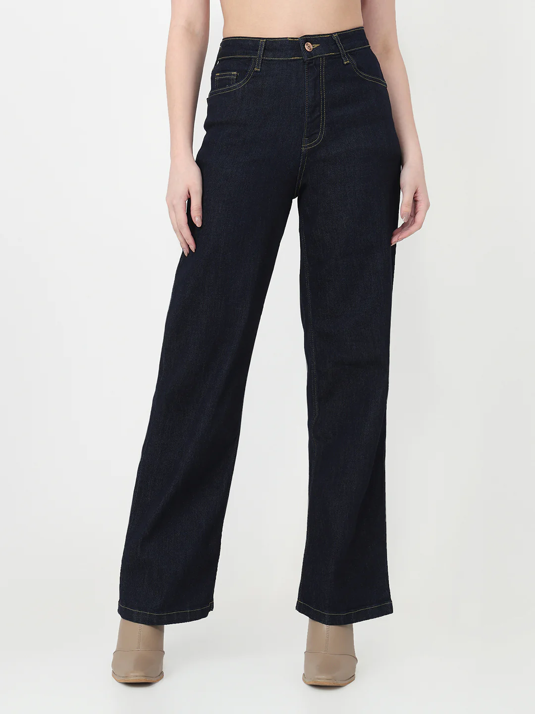 Women Dark Blue Wide Leg Jeans - Image 2