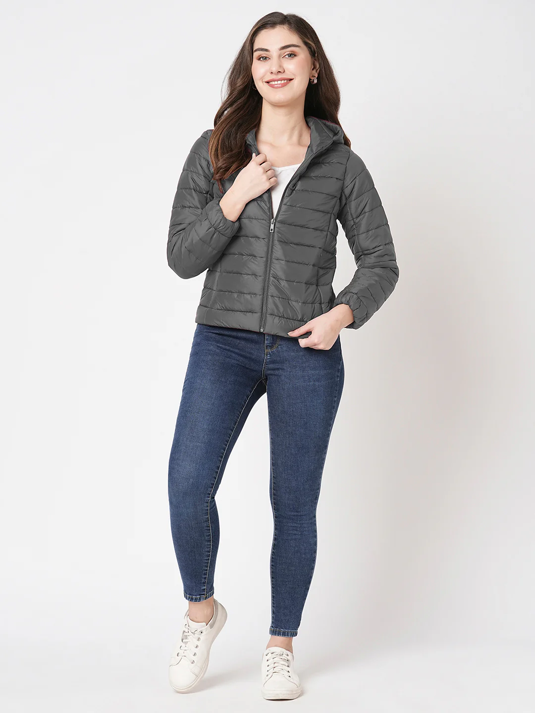 Women Dark Grey Winter Jacket - Image 4