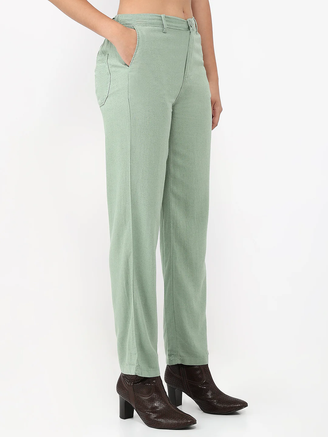 Women Dark Mint Loose Straight Fit Korean Pants - Image 5