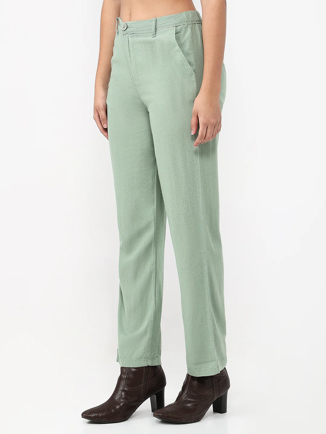 Women Dark Mint Loose Straight Fit Korean Pants - Image 6