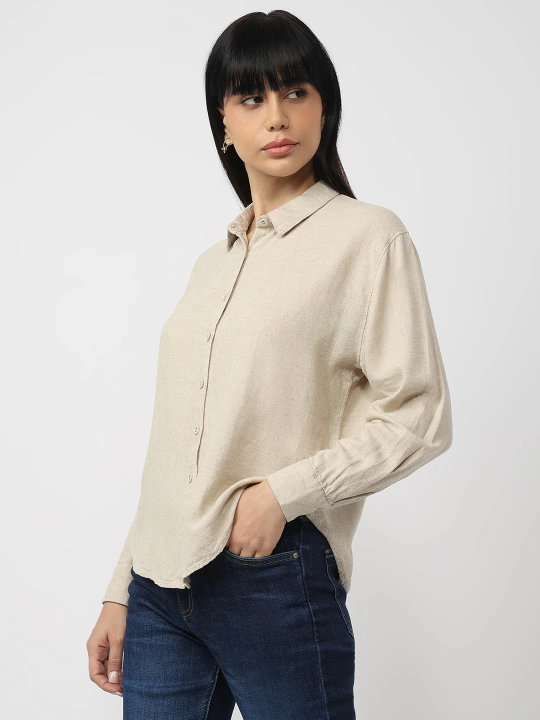 Women Dark Natural Oversized Shirt - Image 6