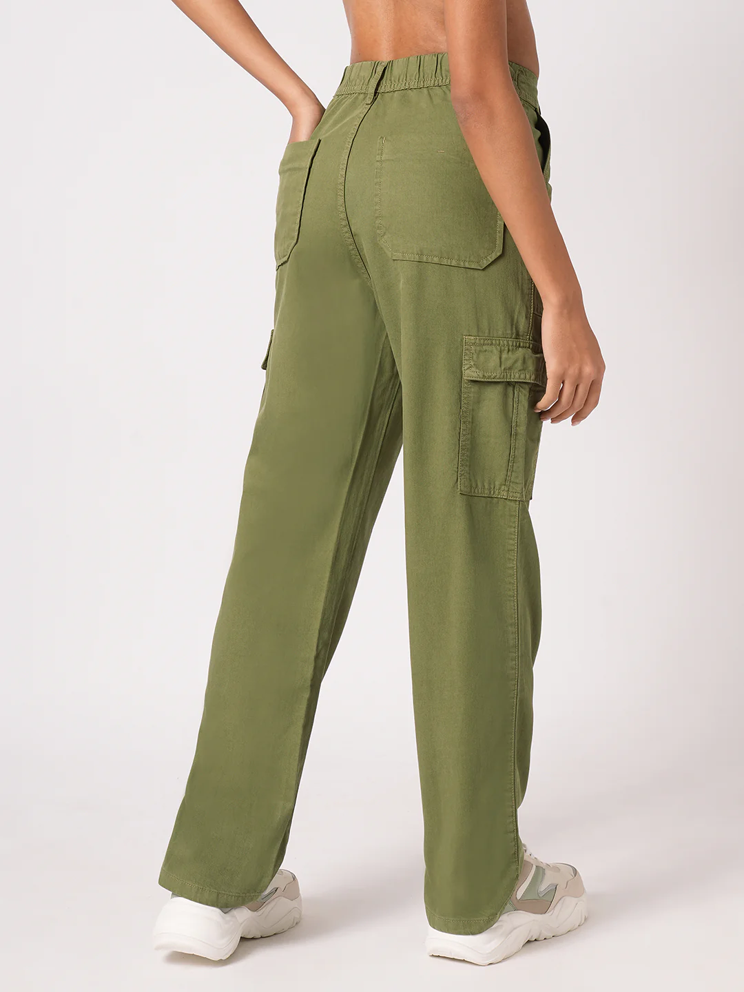 Women Dark Olive High-Rise Cargo - Image 3