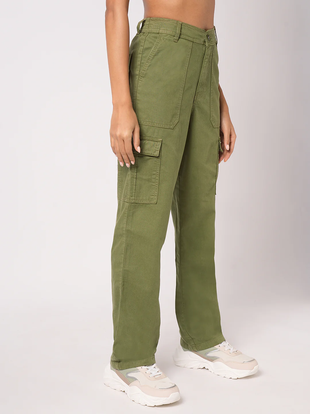 Women Dark Olive High-Rise Cargo - Image 6