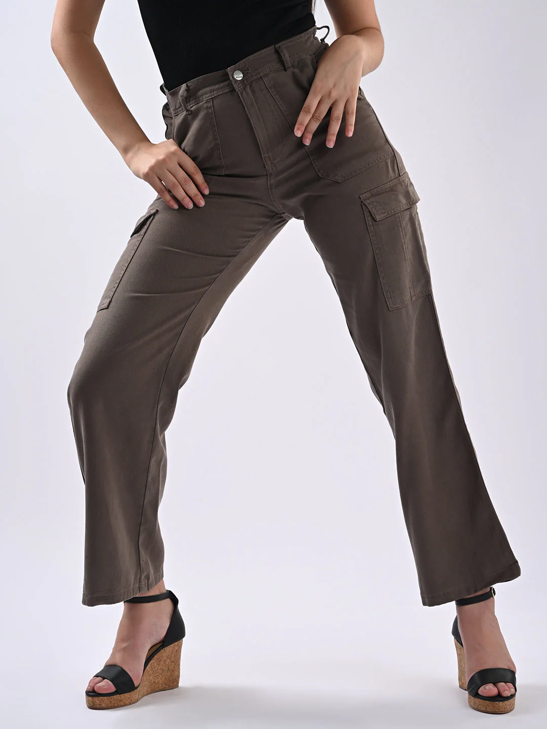 Women Dark Oyster High-Rise Cargo - Image 2