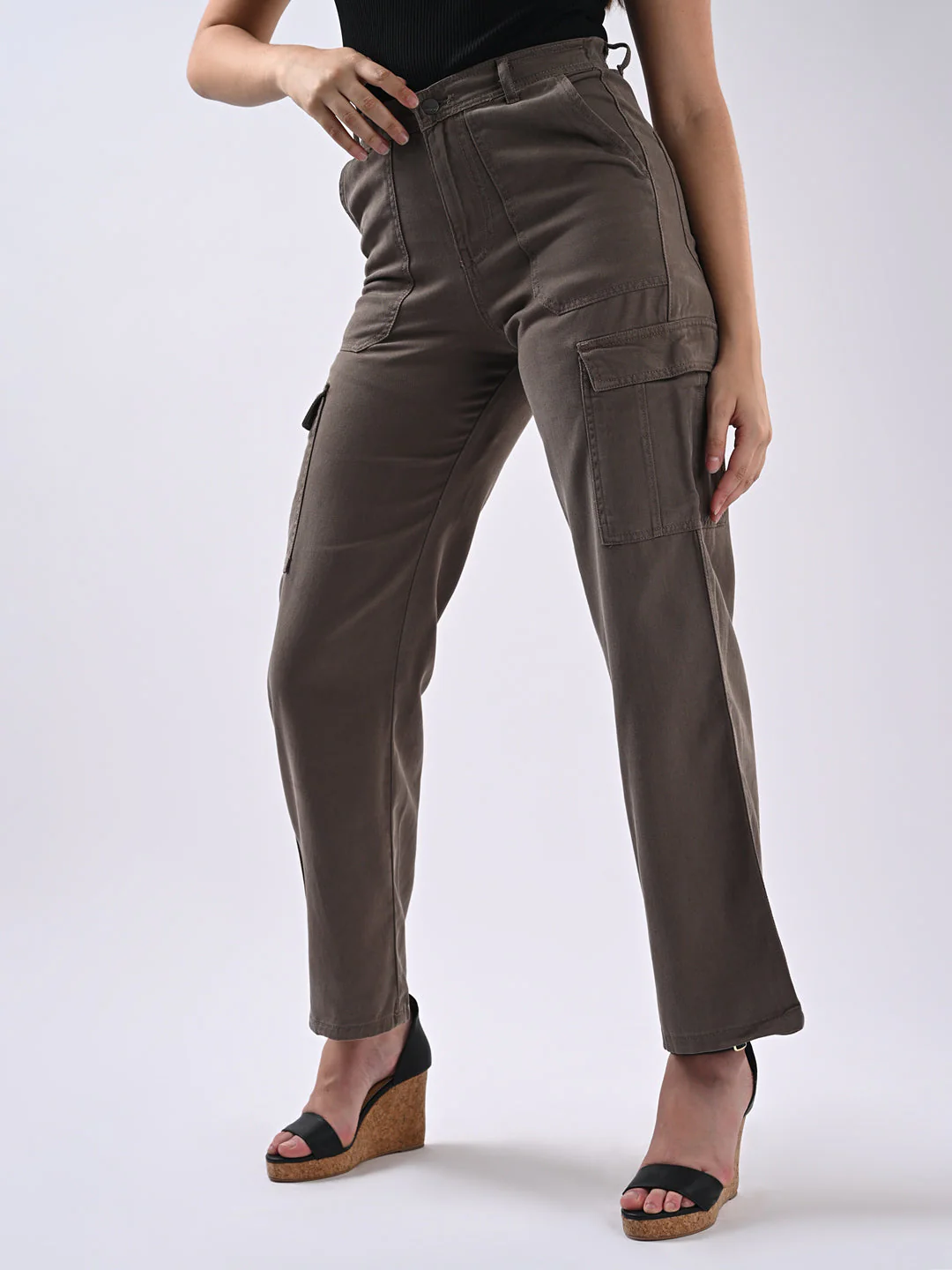 Women Dark Oyster High-Rise Cargo - Image 4