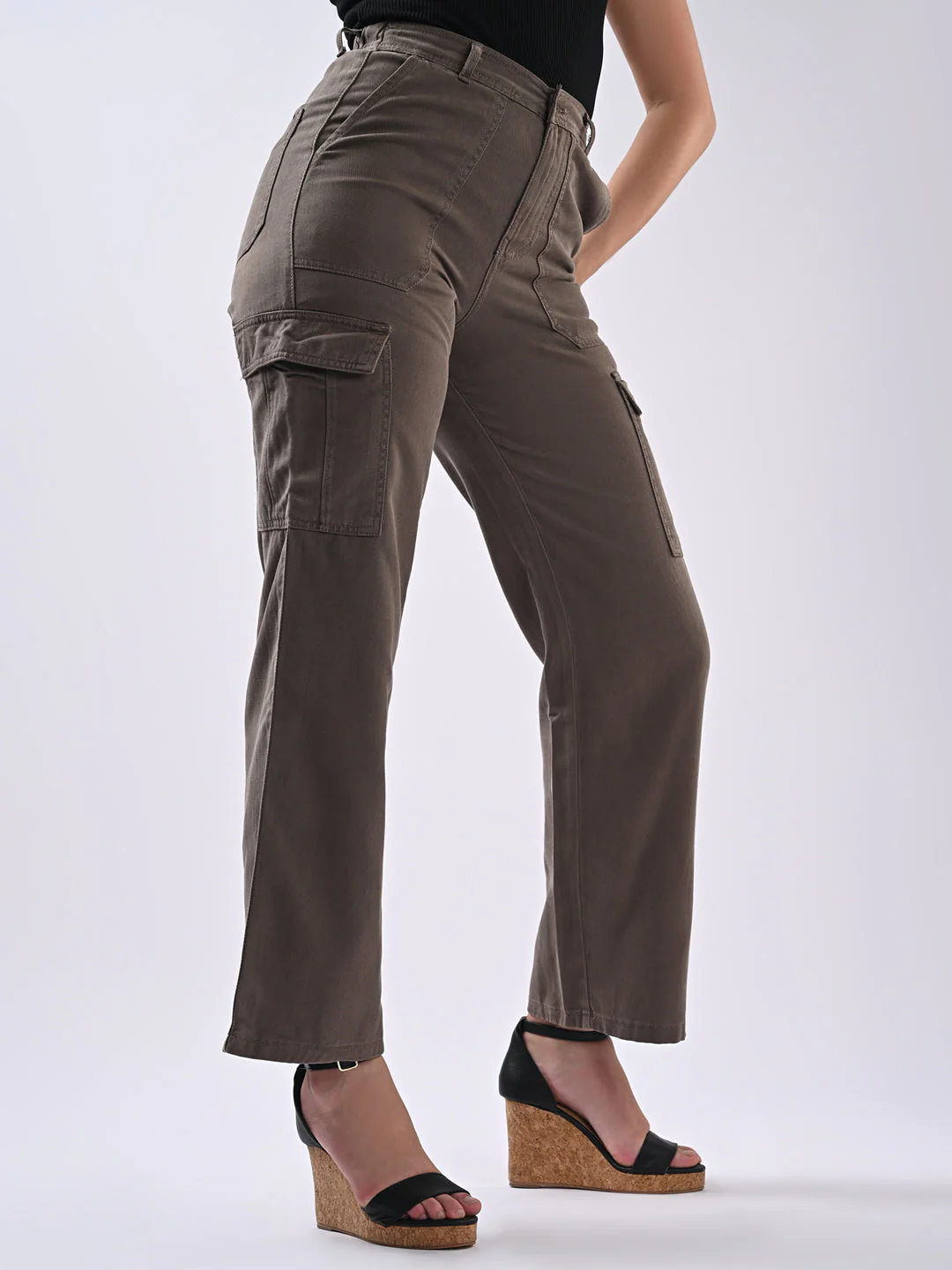 Women Dark Oyster High-Rise Cargo - Image 5