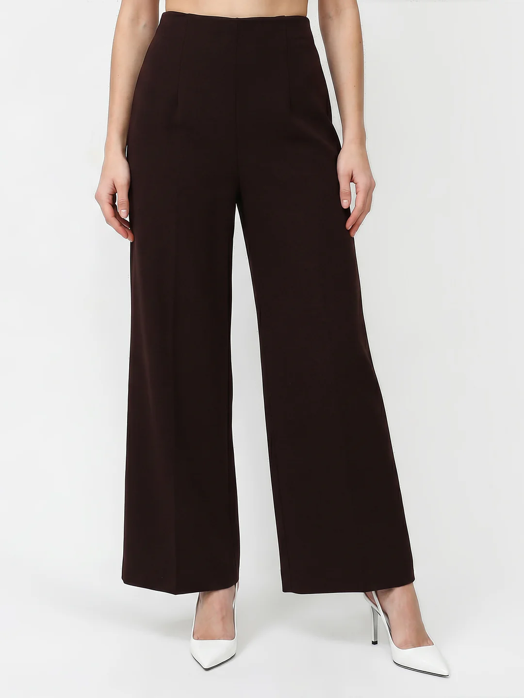 Women Dark Sepia High-Rise Wide Leg Korean Pants - Image 2
