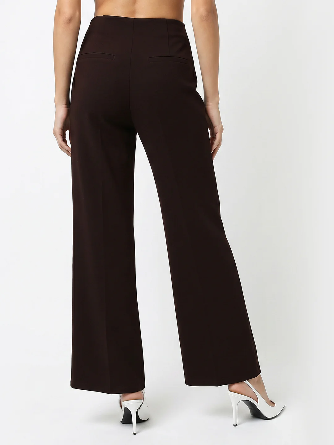 Women Dark Sepia High-Rise Wide Leg Korean Pants - Image 3