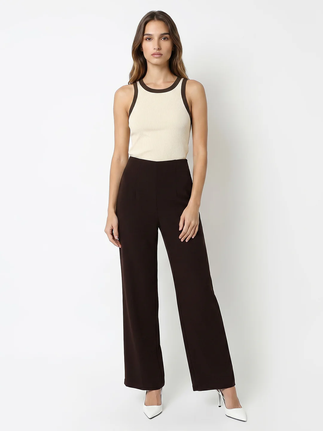 Women Dark Sepia High-Rise Wide Leg Korean Pants - Image 4