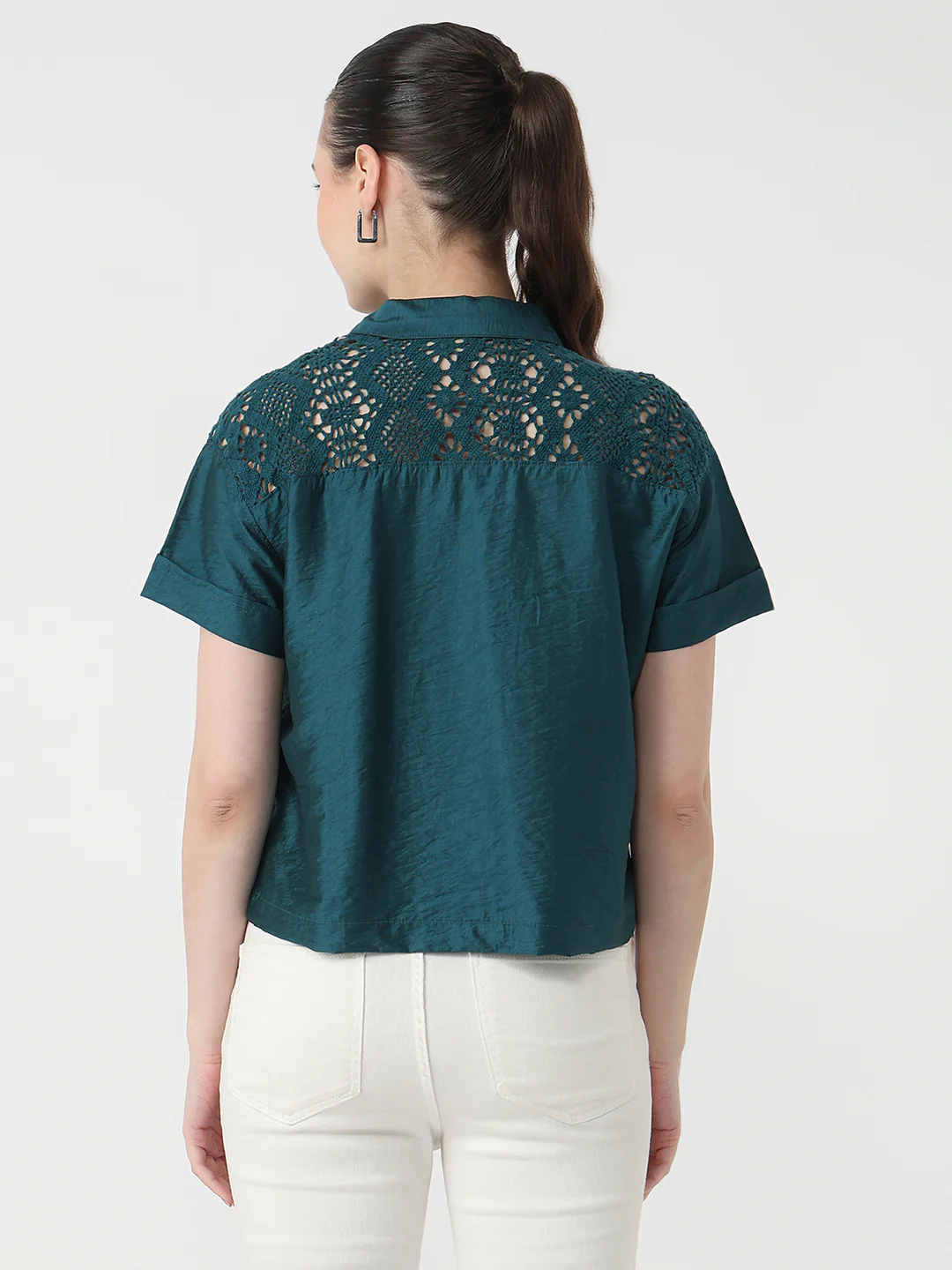 Women Deep Lake Slim Fit Crop Shirt - Image 3