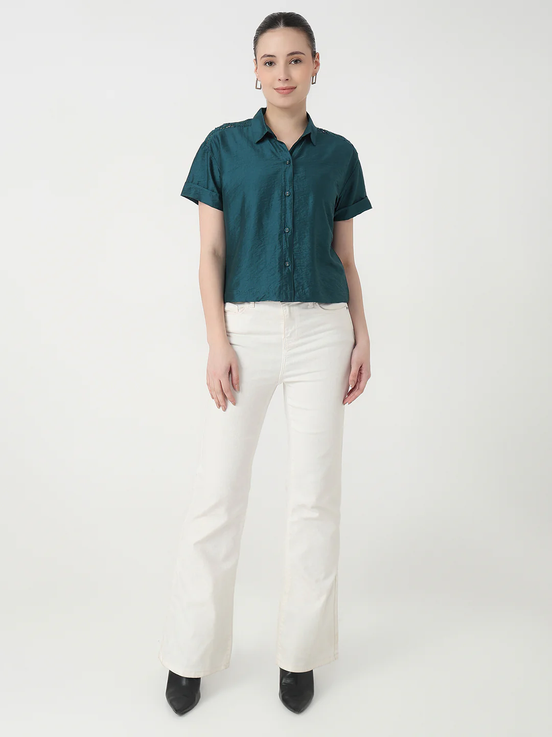 Women Deep Lake Slim Fit Crop Shirt - Image 4