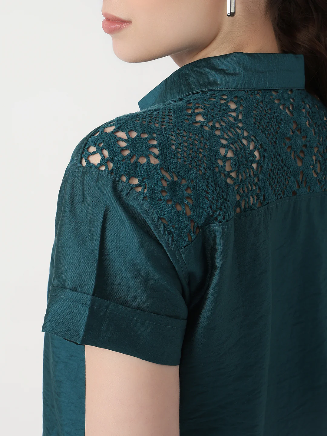 Women Deep Lake Slim Fit Crop Shirt - Image 5