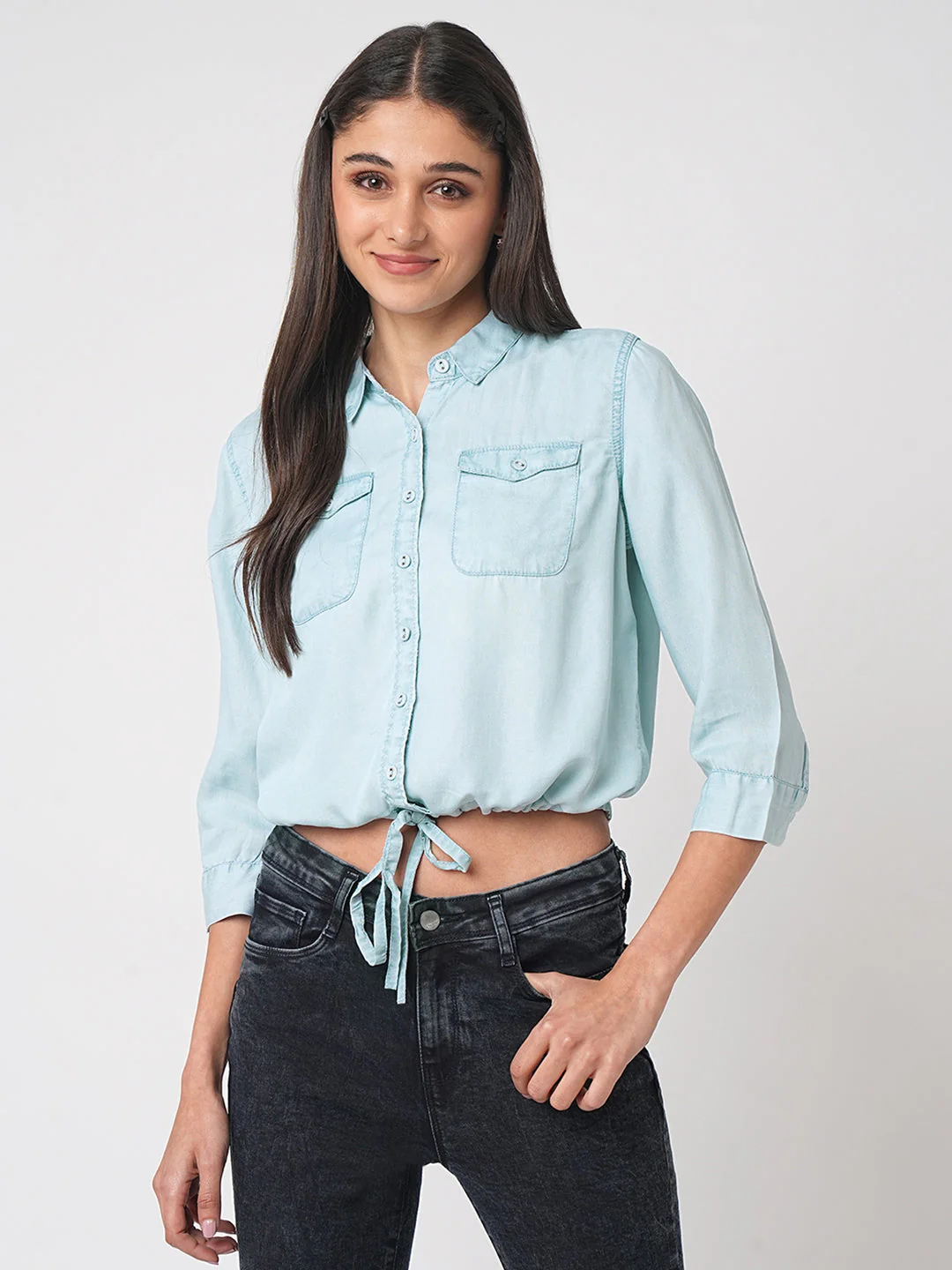 Women Denim Light Blue Shirt - Image 2