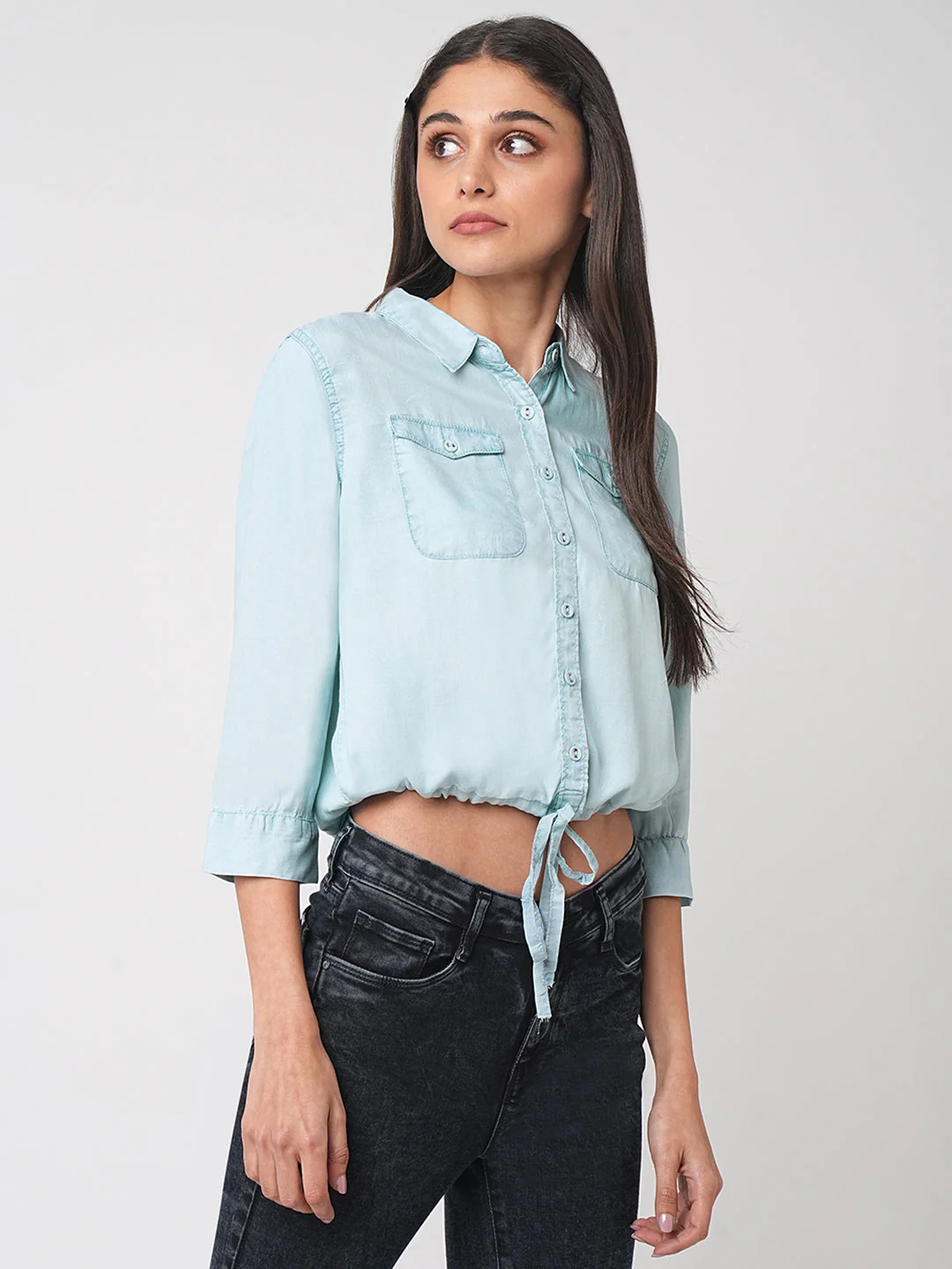 Women Denim Light Blue Shirt - Image 4