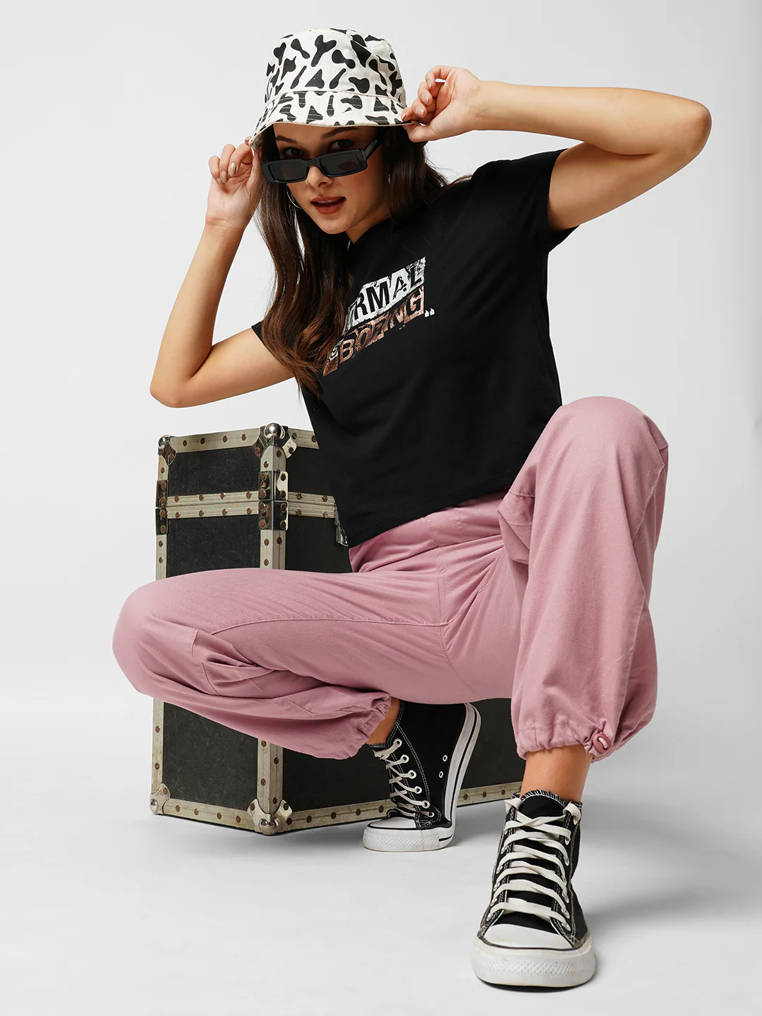 Women Dusty Pink High-Rise Parachute Fit Jogger