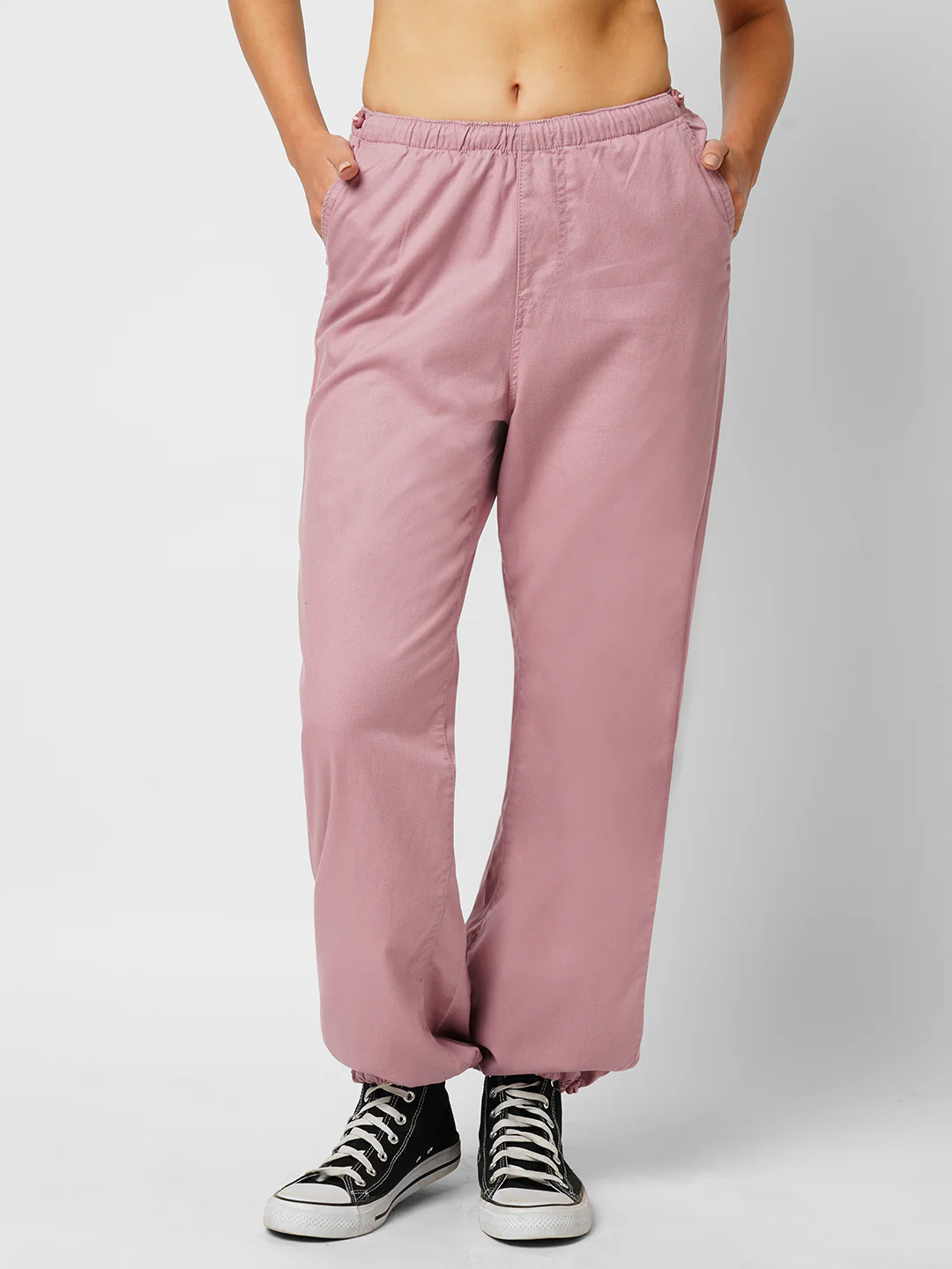 Women Dusty Pink High-Rise Parachute Fit Jogger - Image 2