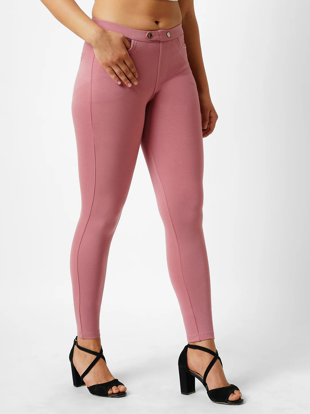 Women Dusty Pink High-Rise Skinny Treggings - Image 5
