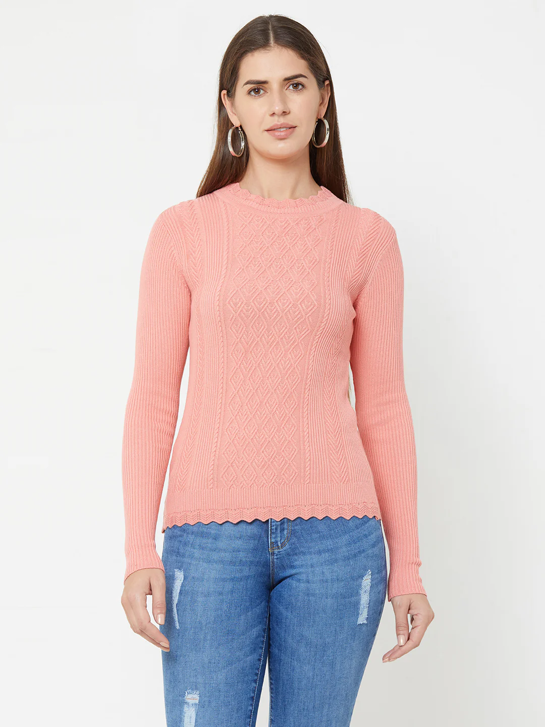 Women Dusty Pink Slim Sweater - Image 2