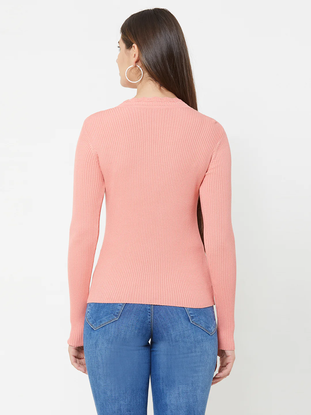 Women Dusty Pink Slim Sweater - Image 3