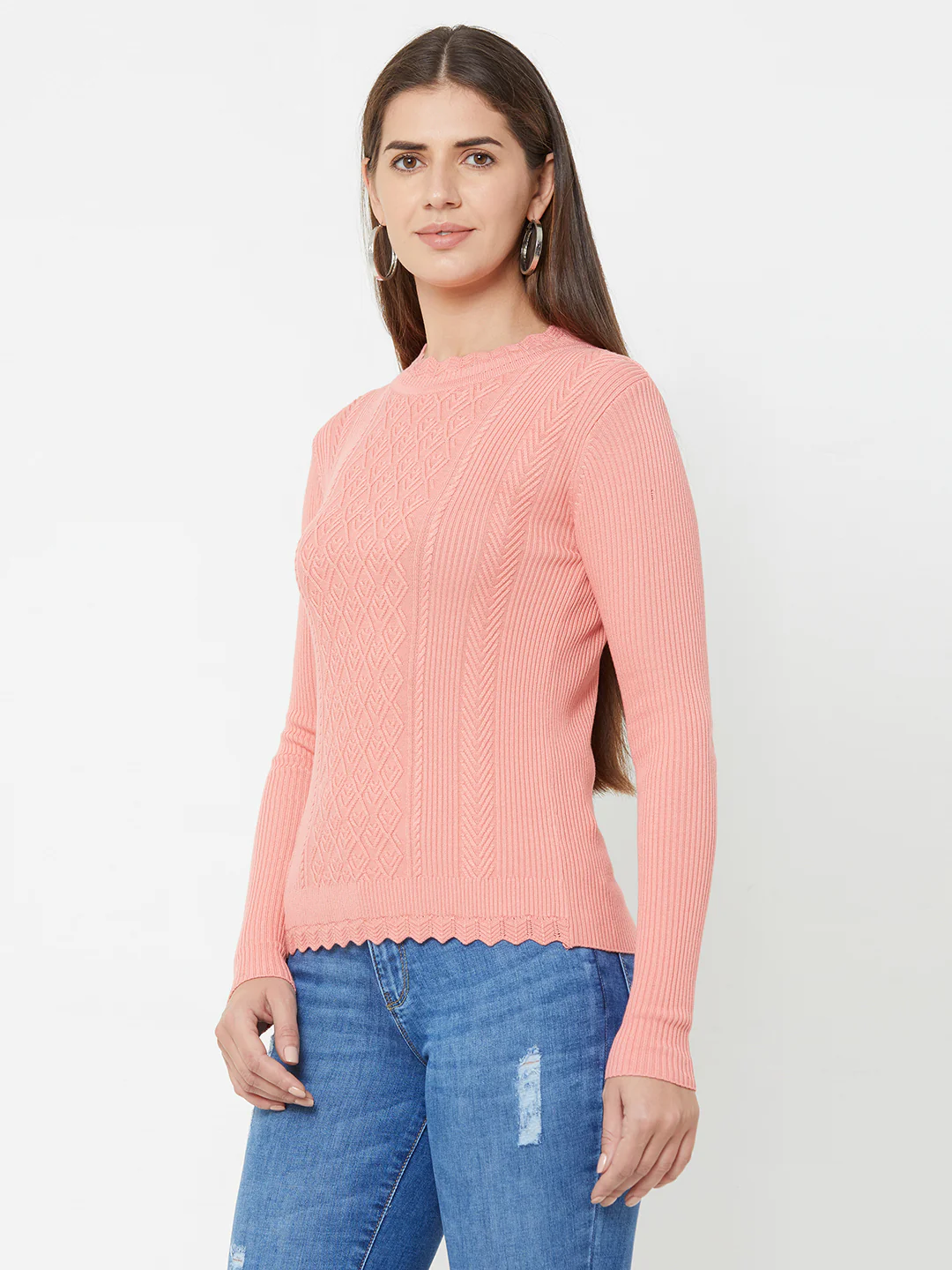 Women Dusty Pink Slim Sweater - Image 4