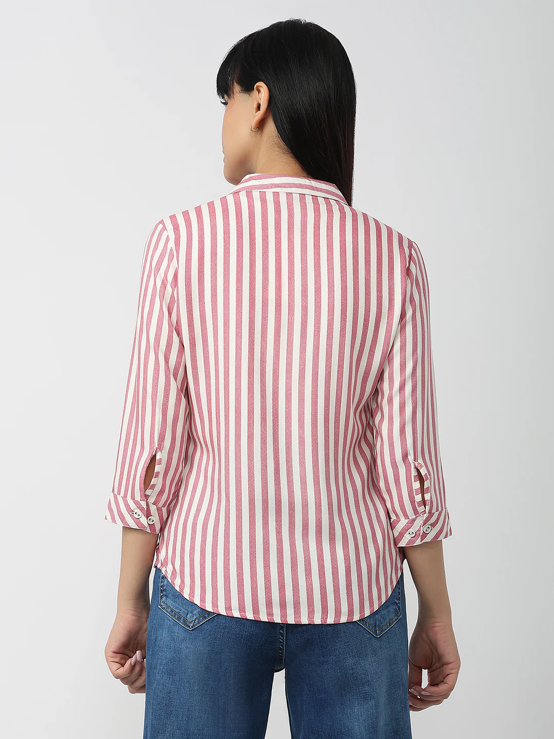 Women Dusty Pink/White Slim Fit Shirt - Image 3
