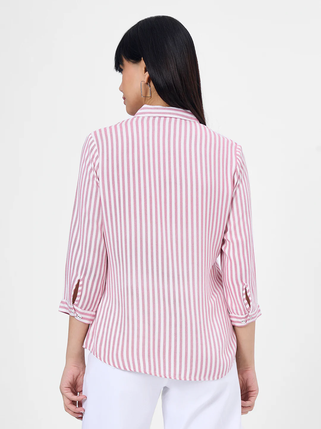 Women Dusty Pink/White Slim Shirt - Image 3