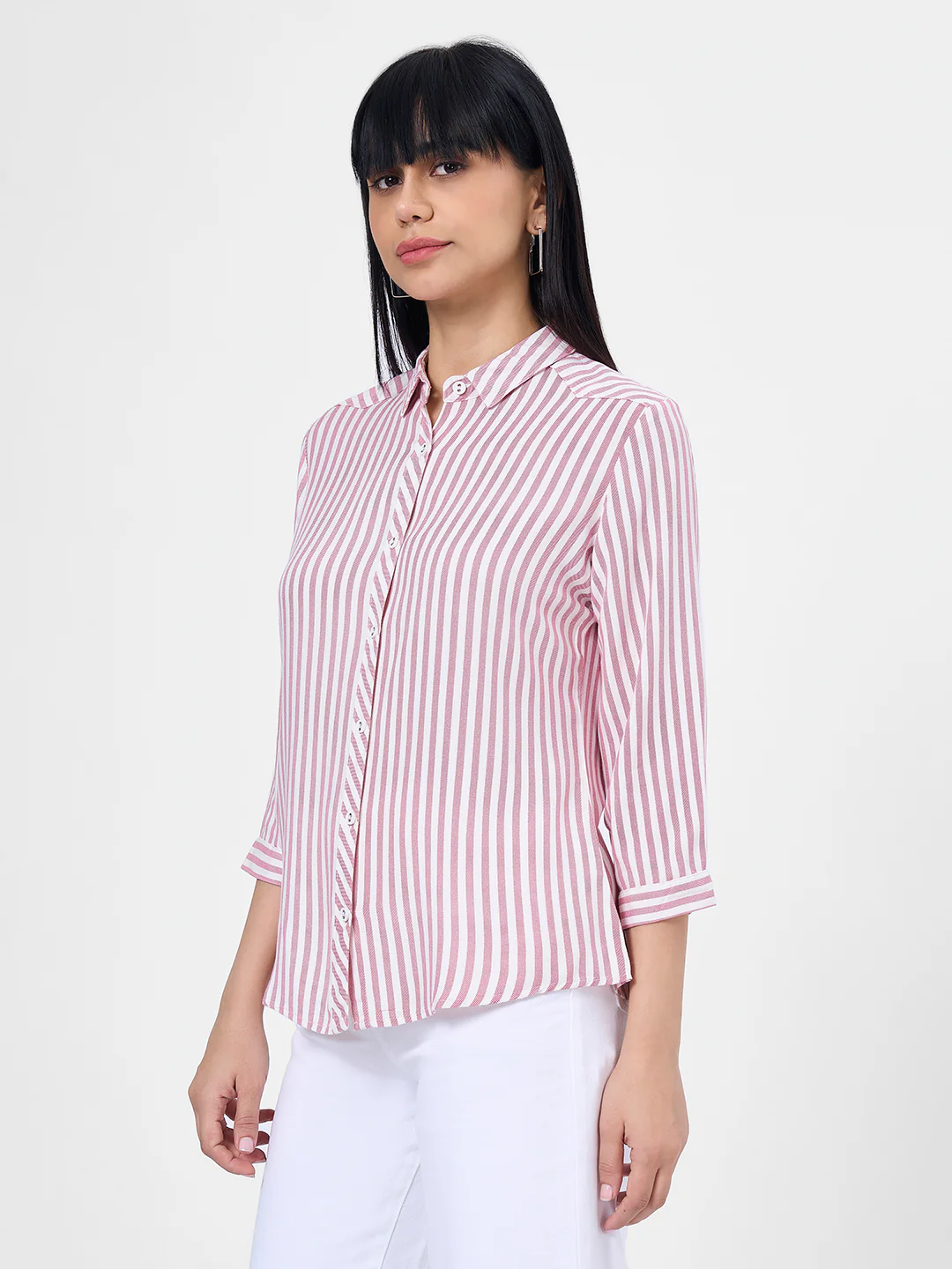 Women Dusty Pink/White Slim Shirt - Image 5