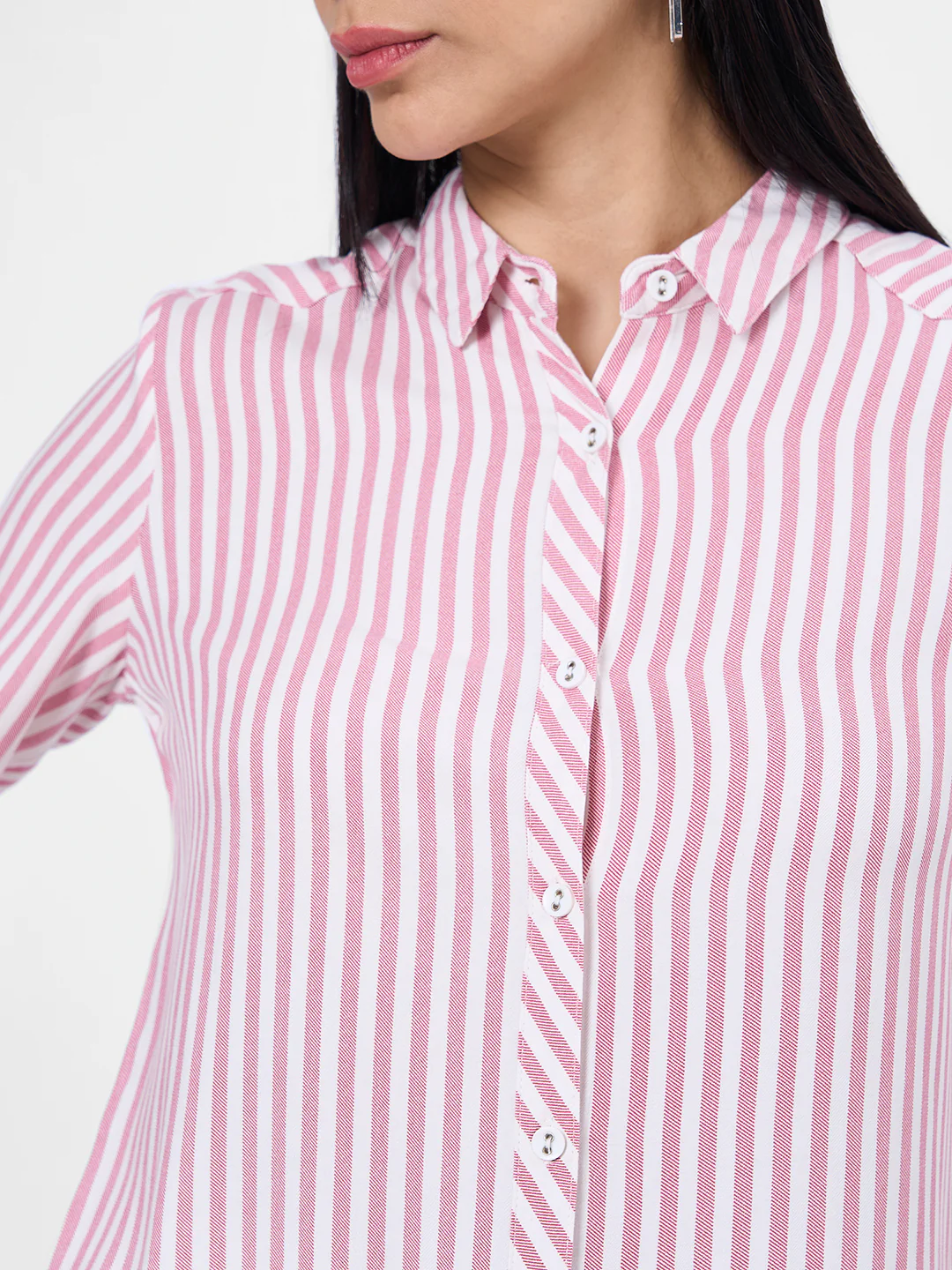 Women Dusty Pink/White Slim Shirt - Image 6