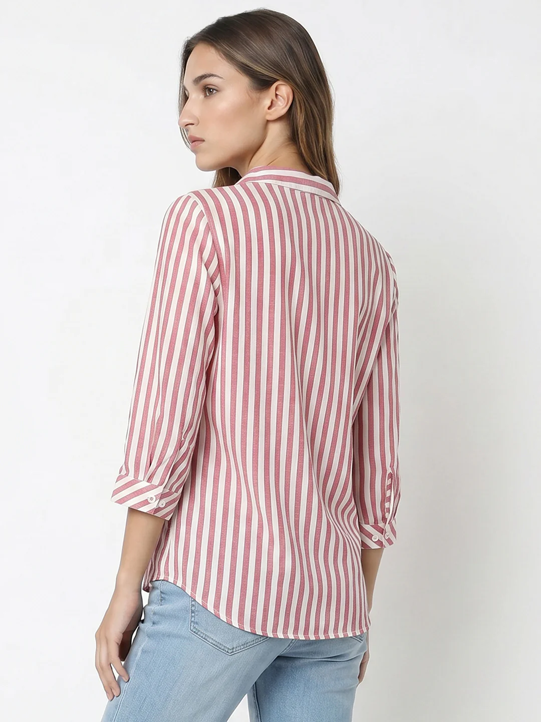 Women Dusty Pink/White Stripe Shirt - Image 3