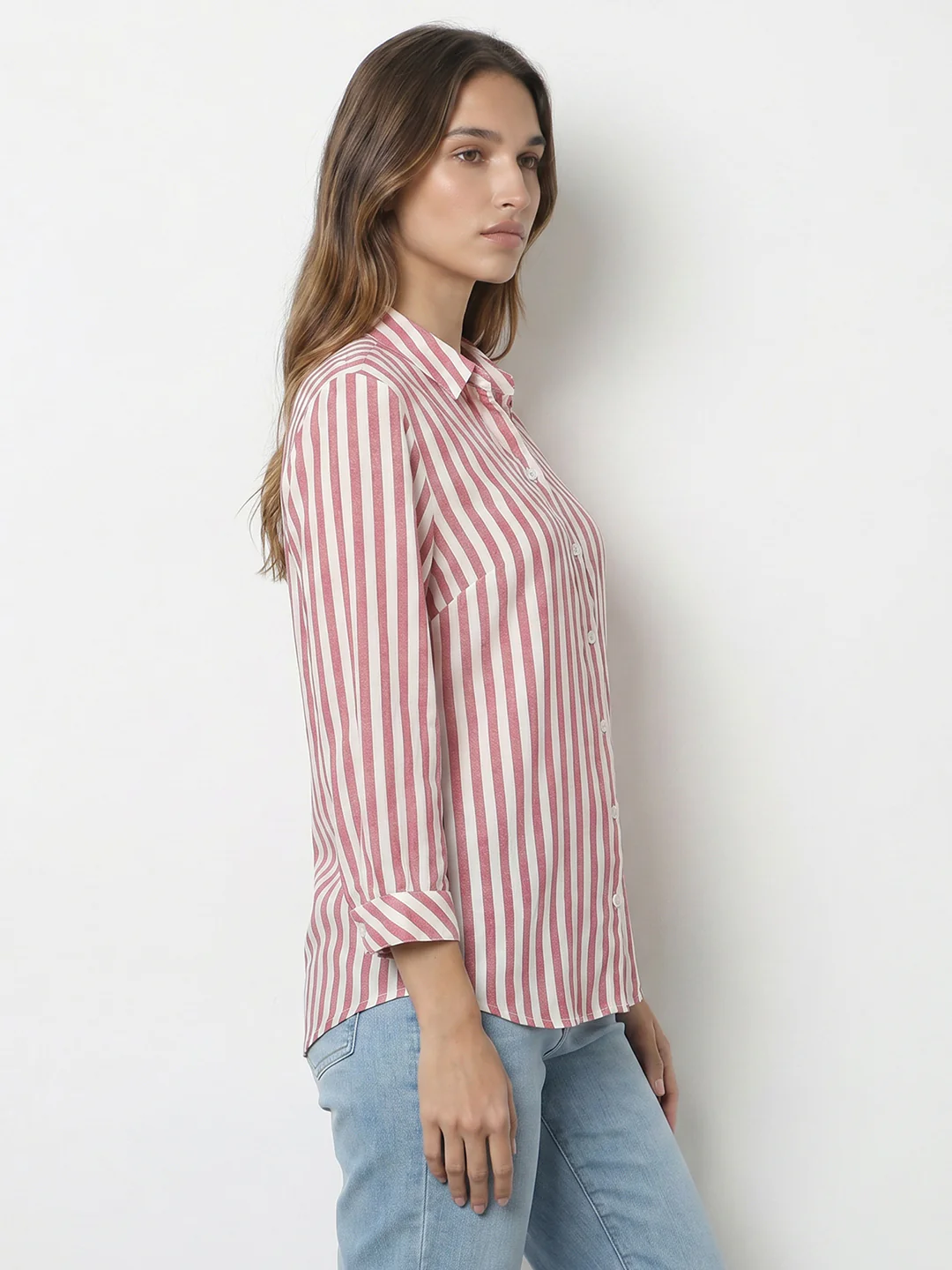 Women Dusty Pink/White Stripe Shirt - Image 5