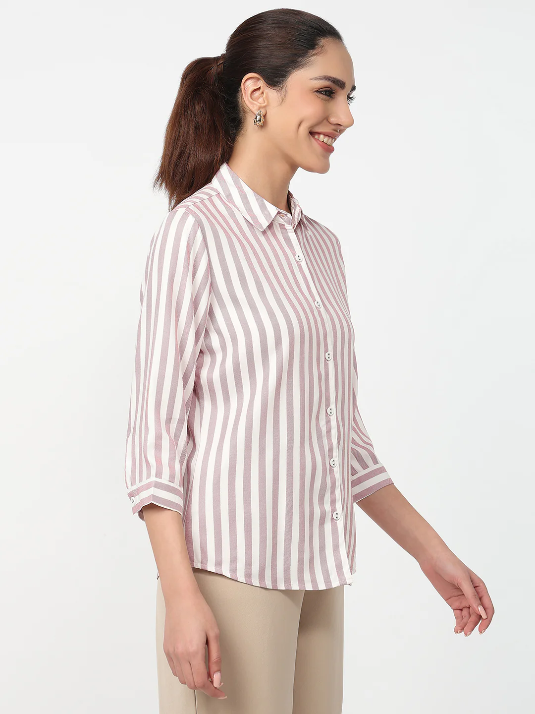 Women Dusty Pink/White Striped Shirt - Image 5