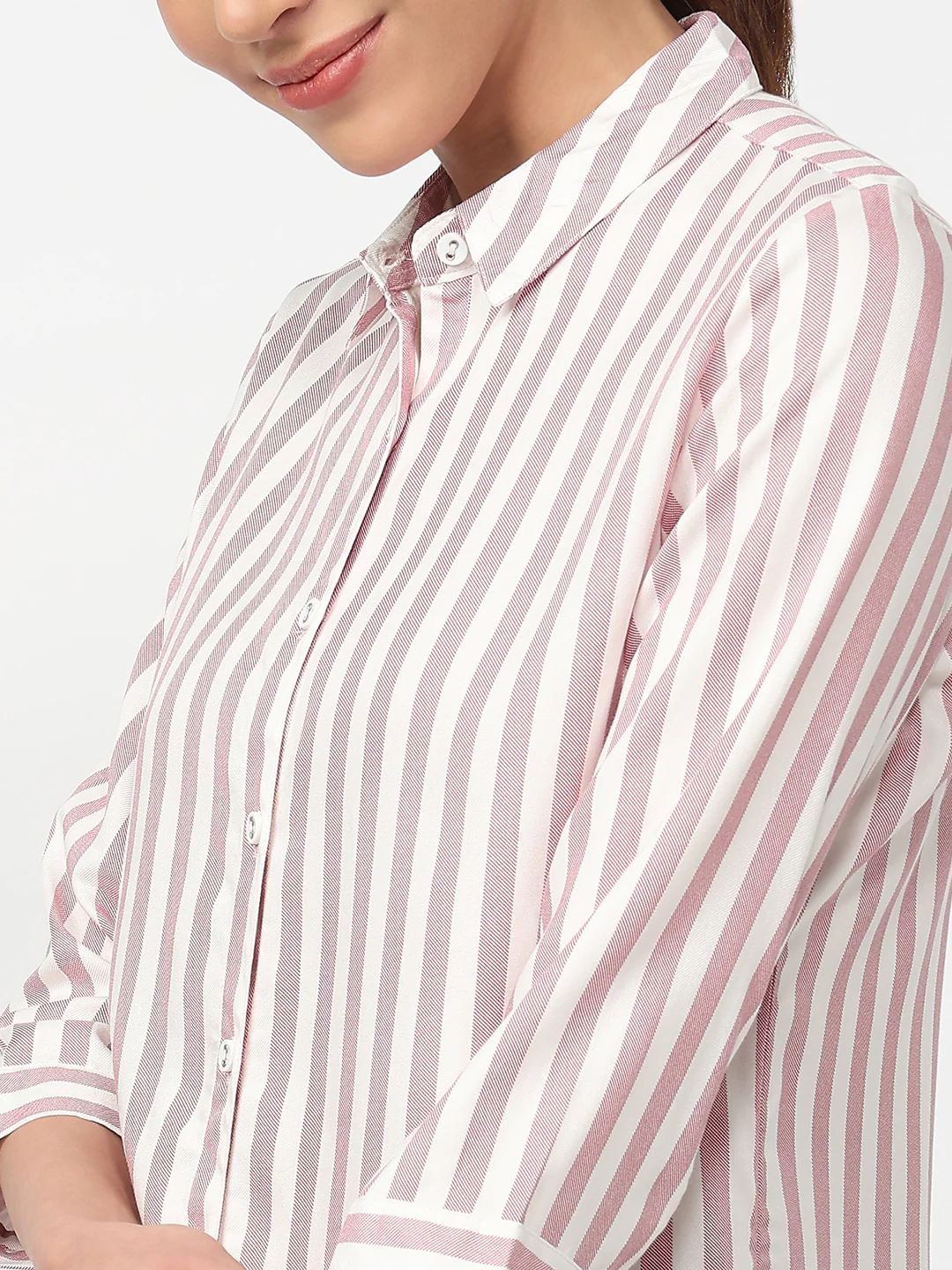 Women Dusty Pink/White Striped Shirt - Image 6
