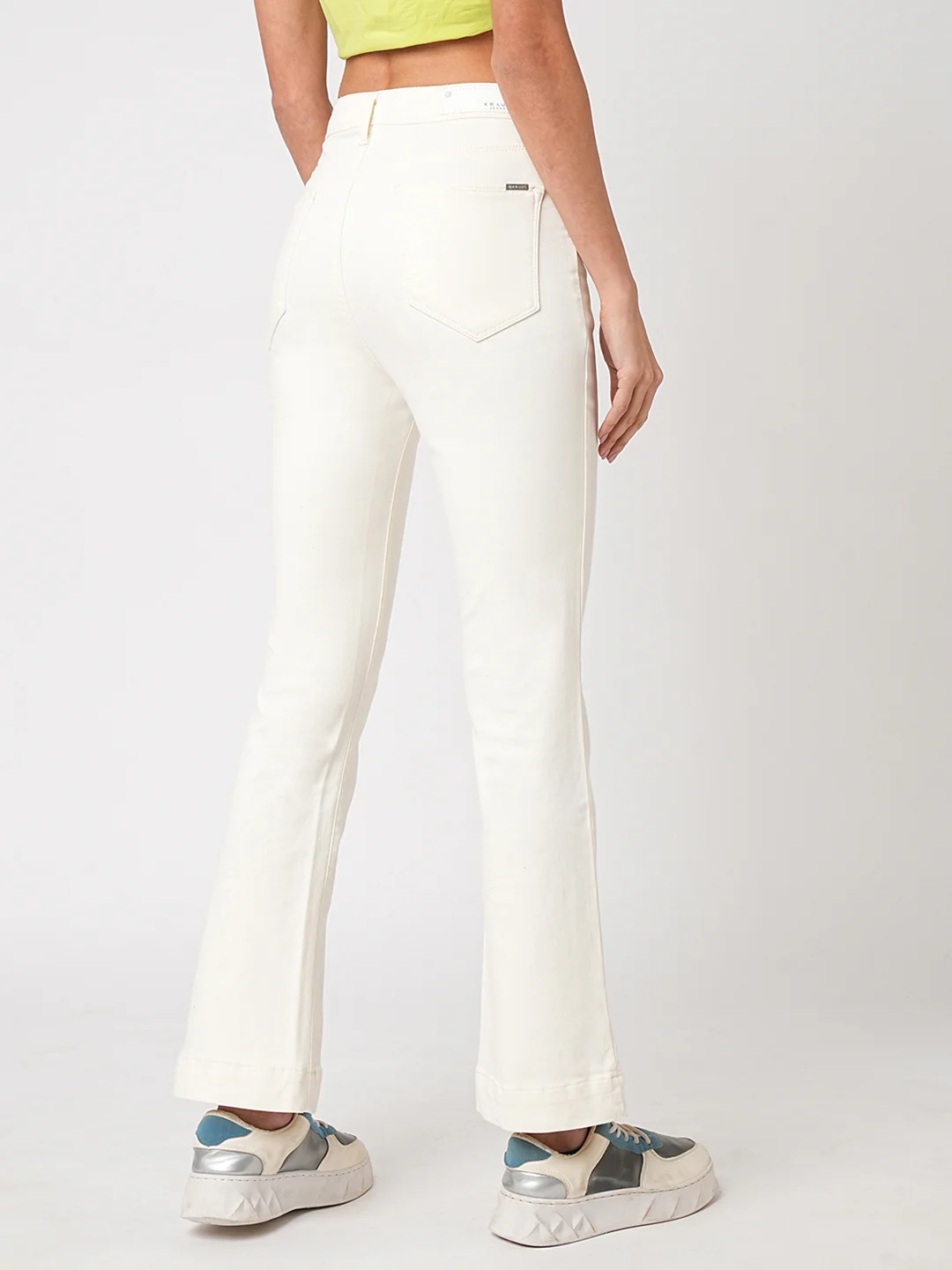 Women Ecru High-Rise Mini Flare Jeans - Image 3