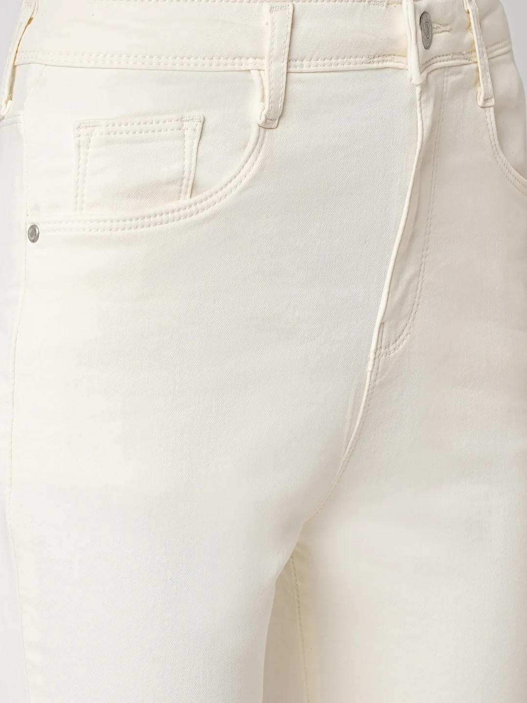 Women Ecru High-Rise Mini Flare Jeans - Image 5