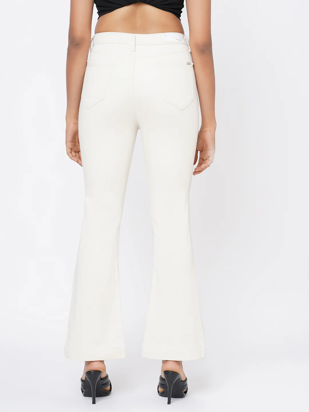 Women Ecru High-Rise Mini Flare Jeans - Image 3