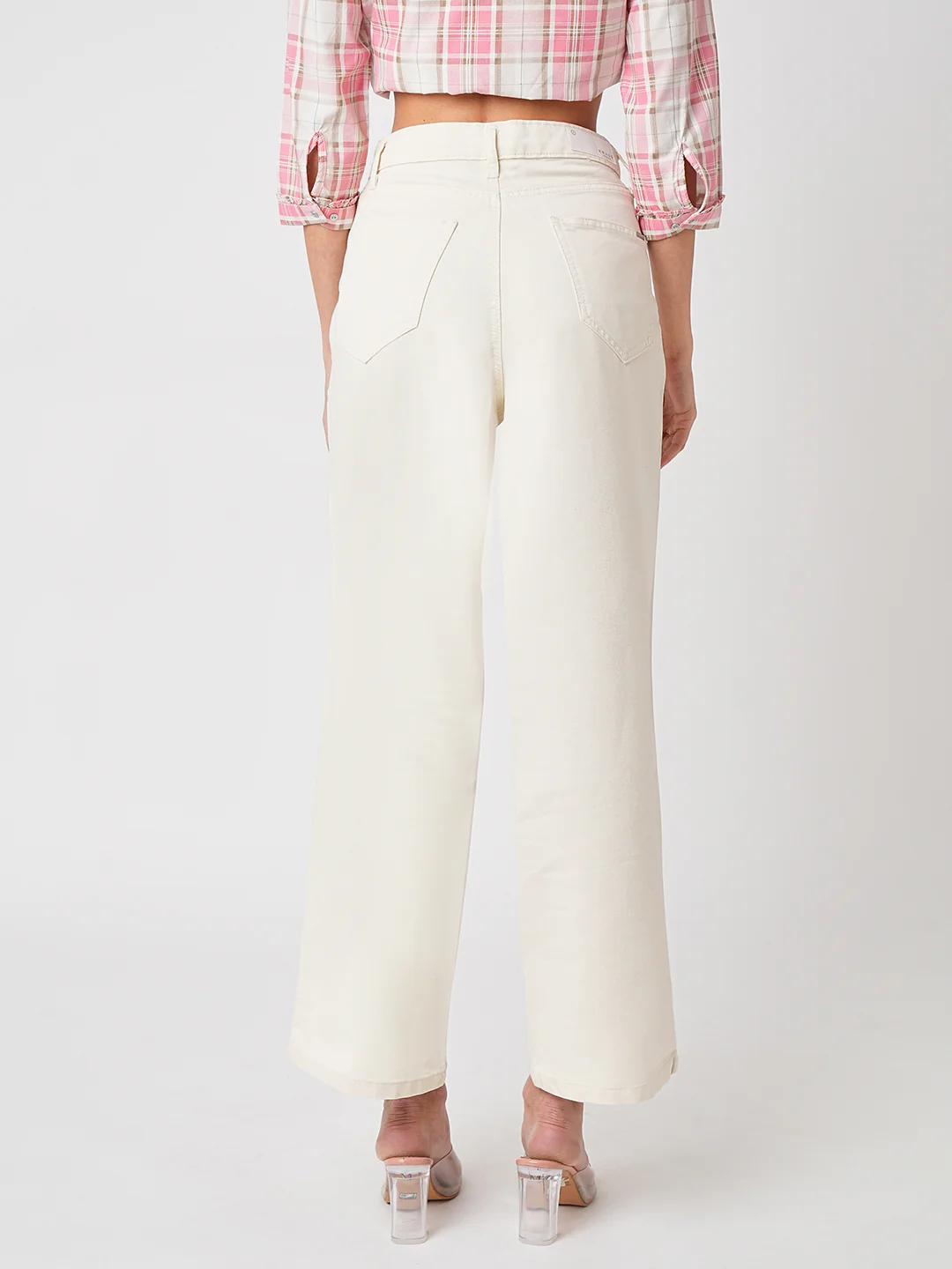 Women Ecru High-Rise Wide Leg Jeans - Image 3