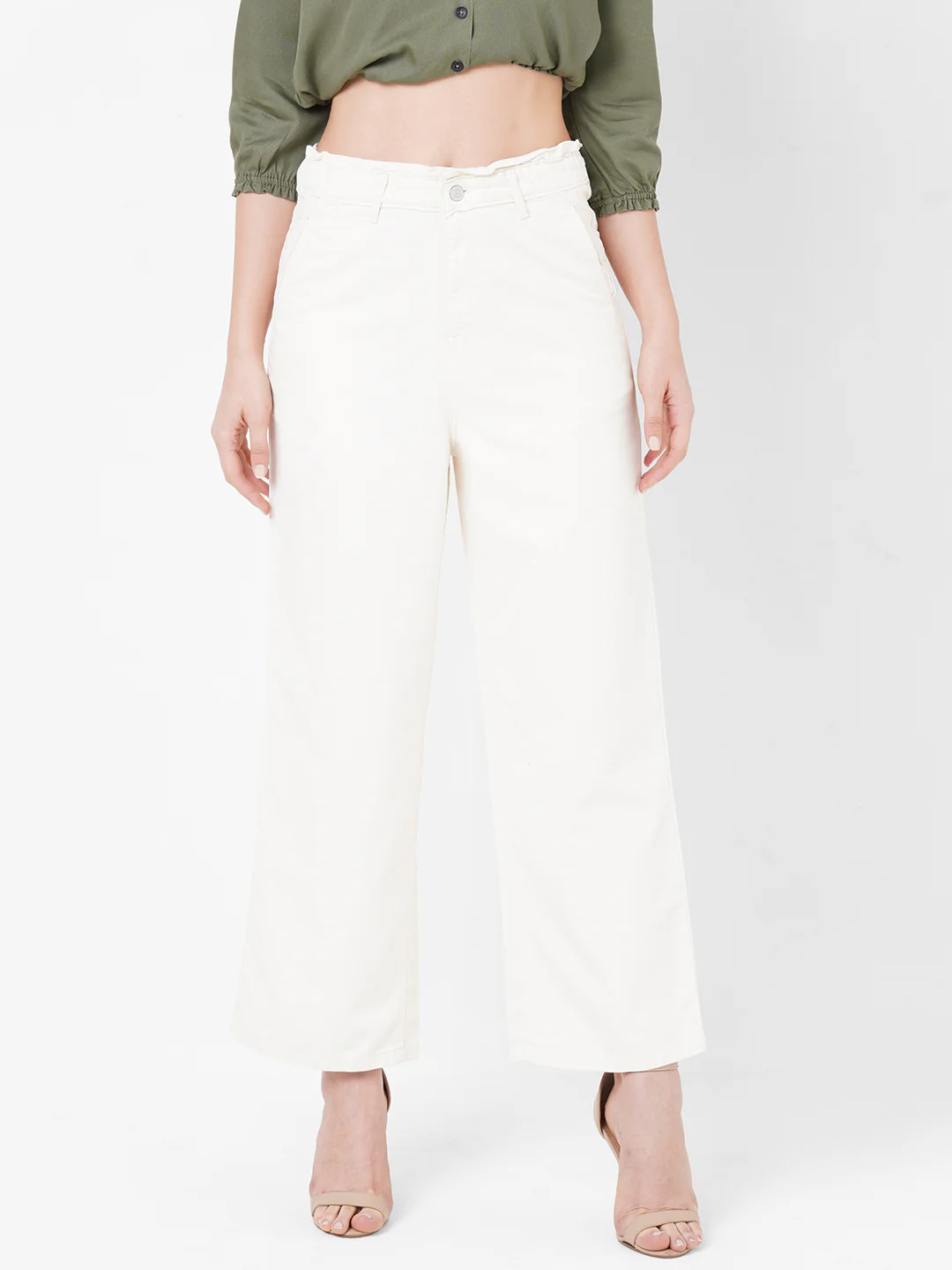Women Ecru High-Rise Wide Leg Jeans - Image 2