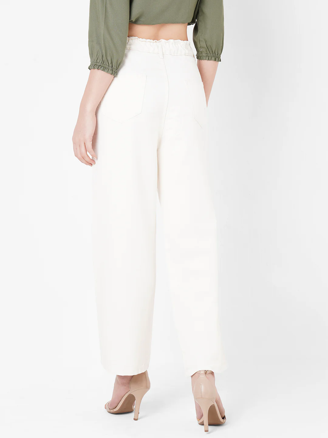 Women Ecru High-Rise Wide Leg Jeans - Image 3