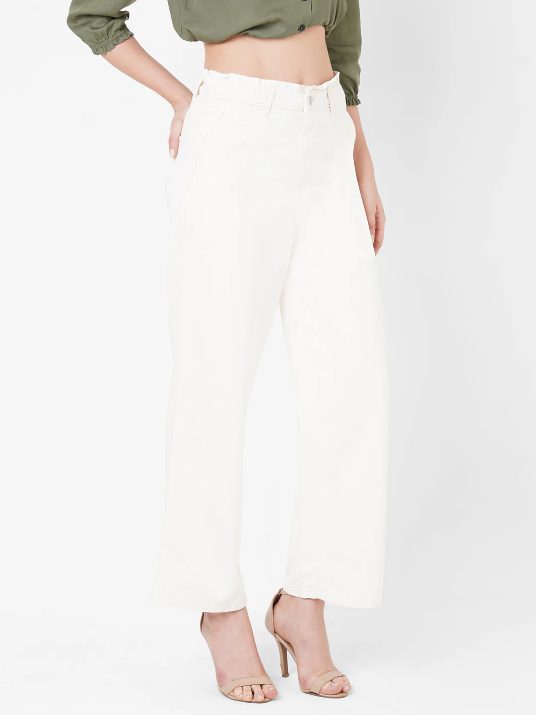 Women Ecru High-Rise Wide Leg Jeans - Image 4