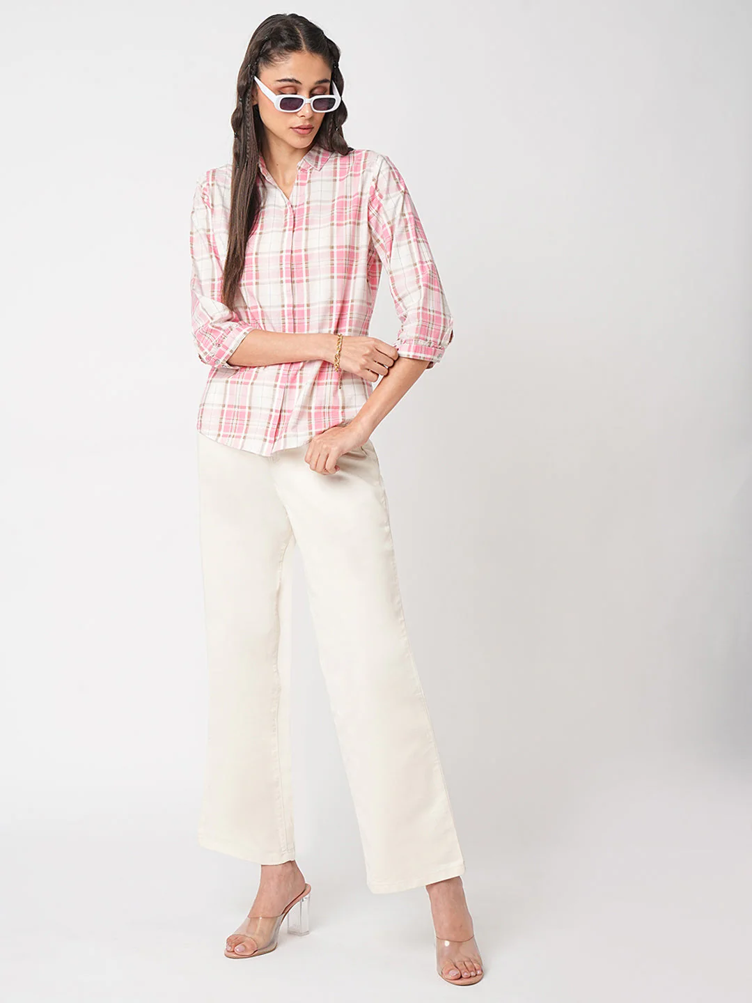 Women Ecru High-Rise Wide Leg Jeans - Image 4